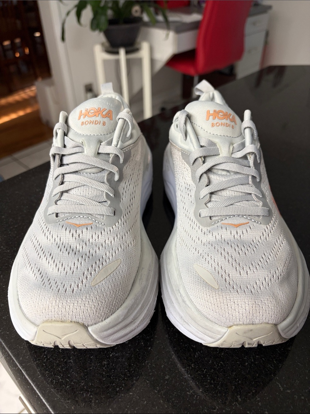Hoka Women's Light Gray Running Shoes with Peach Logo - Picture 7 of 8